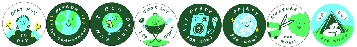 Don't buy, do DIY · borrow for tomorrow · eco DIY fun · cook out for nowt · party for nowt · nurture for nowt · go out for nowt